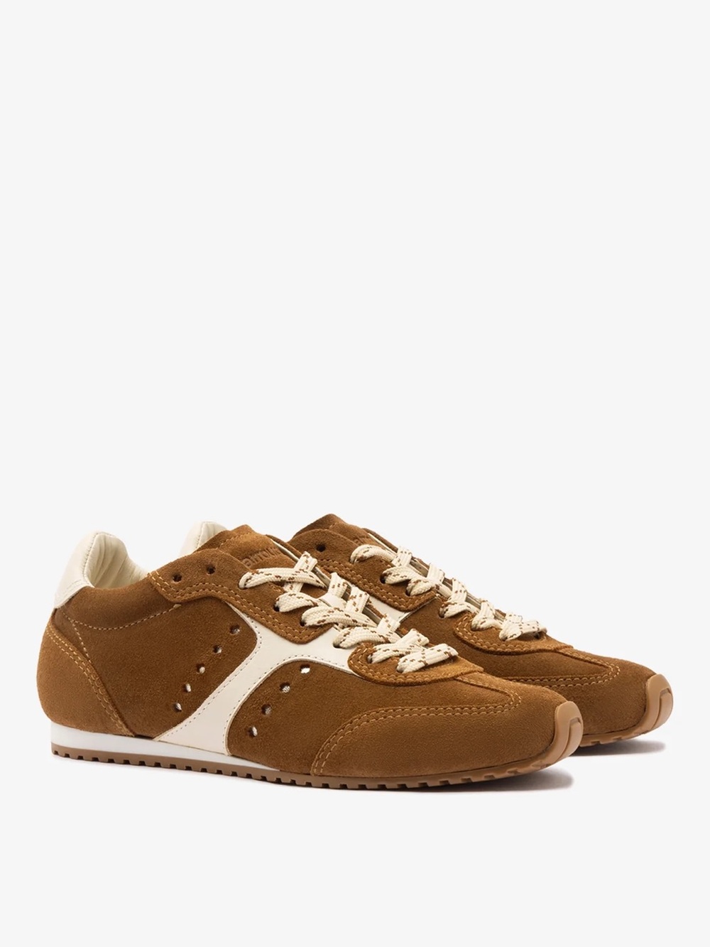 Larroude women’s Suede Sneakers in Brown and Cream